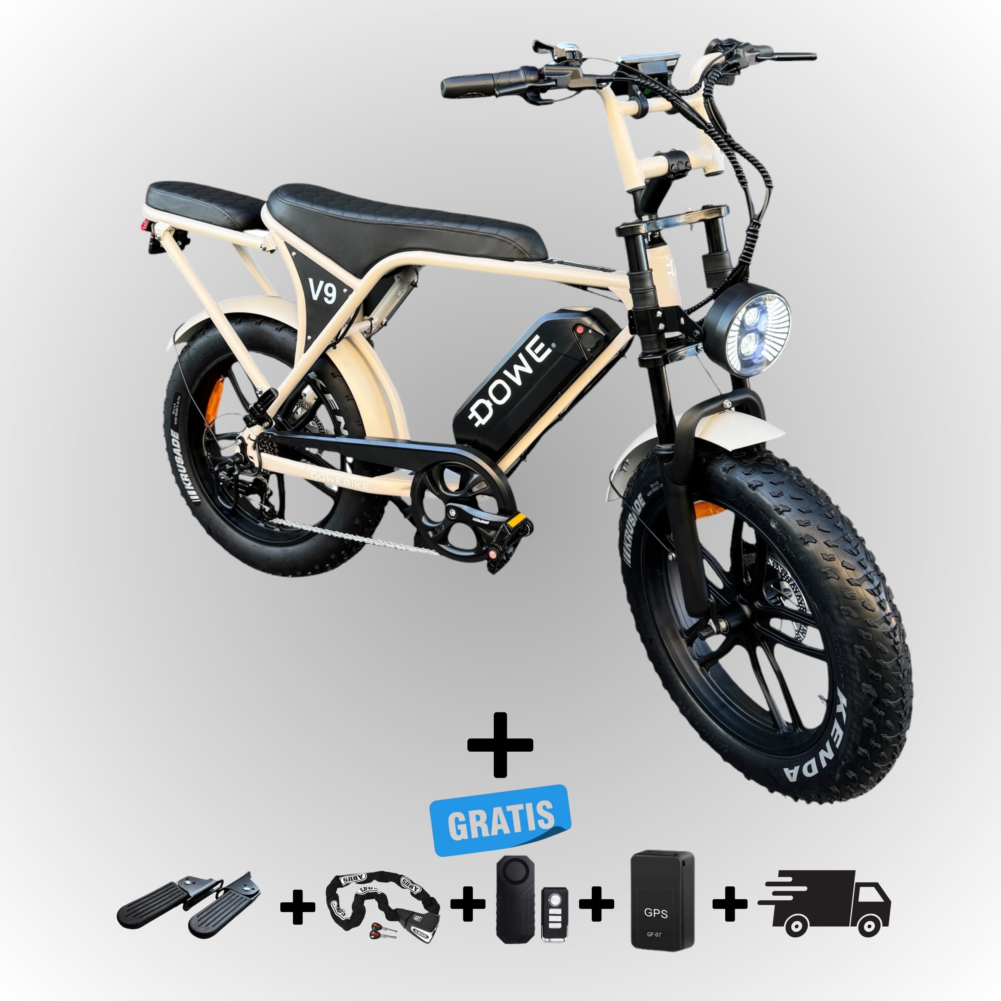 Elektrische fatbike 250W Dowe V9 zand met kinderzitjes