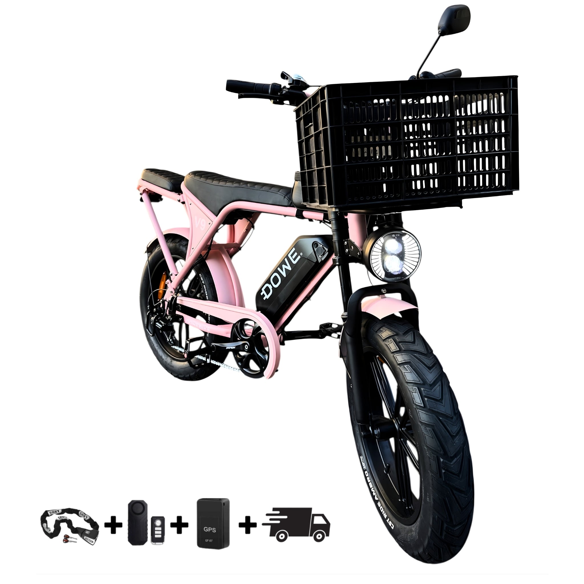 Elektrische Fatbike 250W Dowe V9 met Voor-Krat