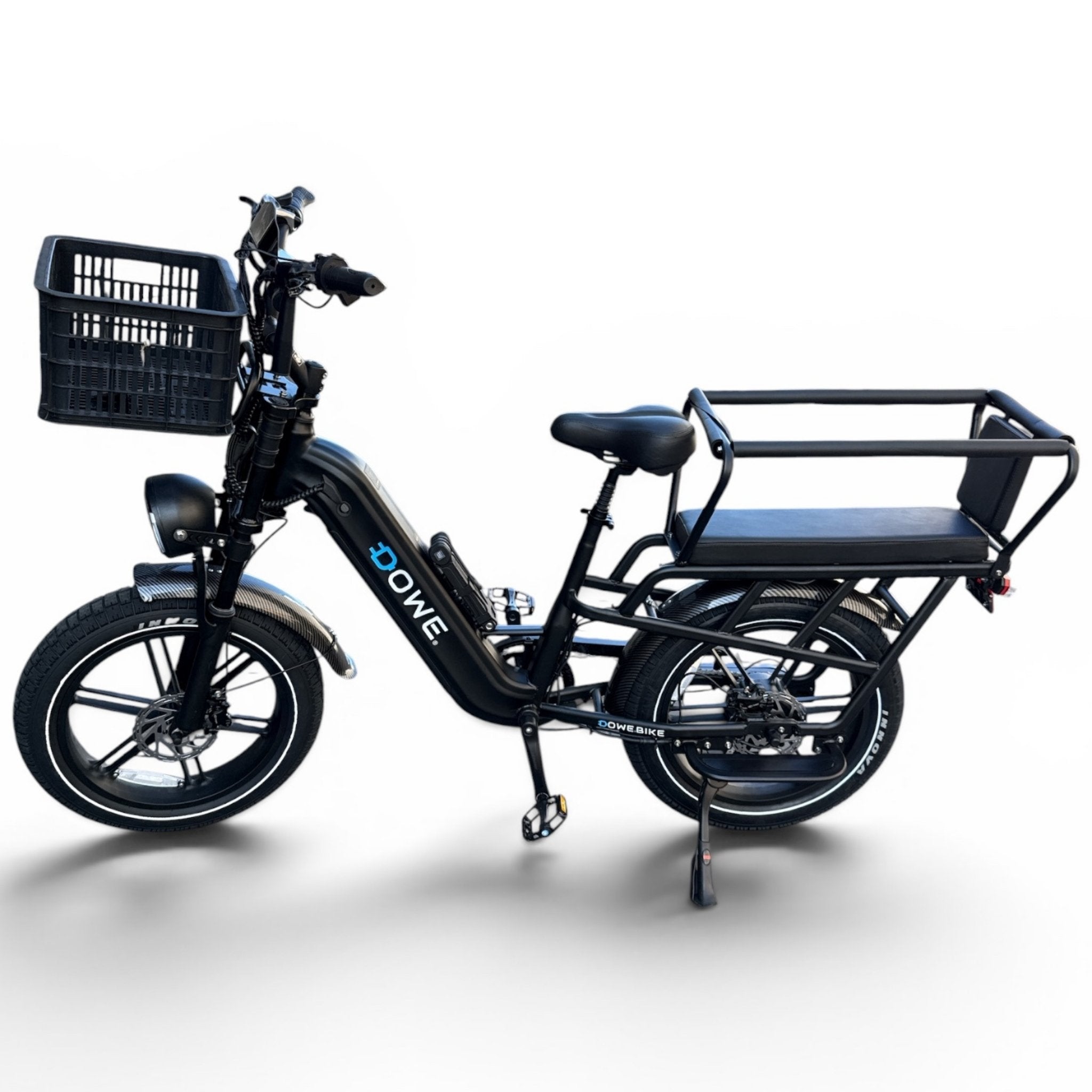 Dowe Lantir X1 Longtail Fatbike – Elektrische Cargo E-Bike met 20x4 Banden & Ingebouwde Accu & Inclusief 2 kinderzitjes