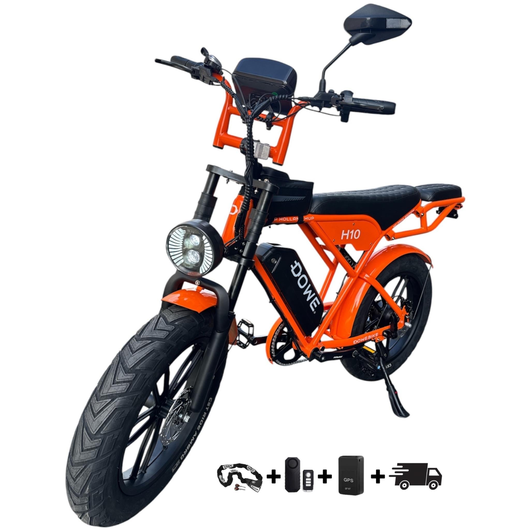 Dowe H10 Oranje Ultra Display zijaanzicht – groot display, hydraulische remmen en 20 inch banden