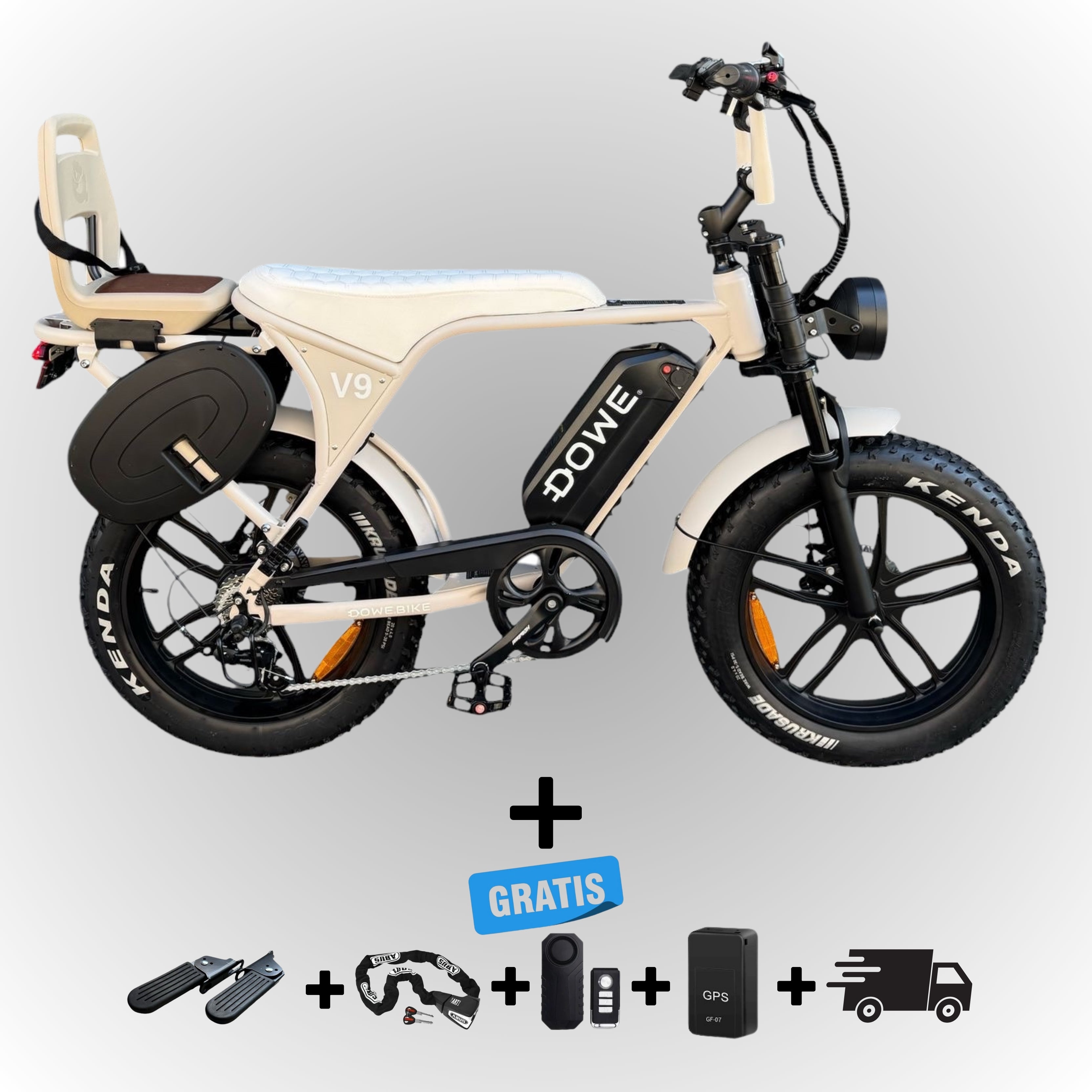 Elektrische fatbike 250W Dowe V9 met kinderzitje junior 6+