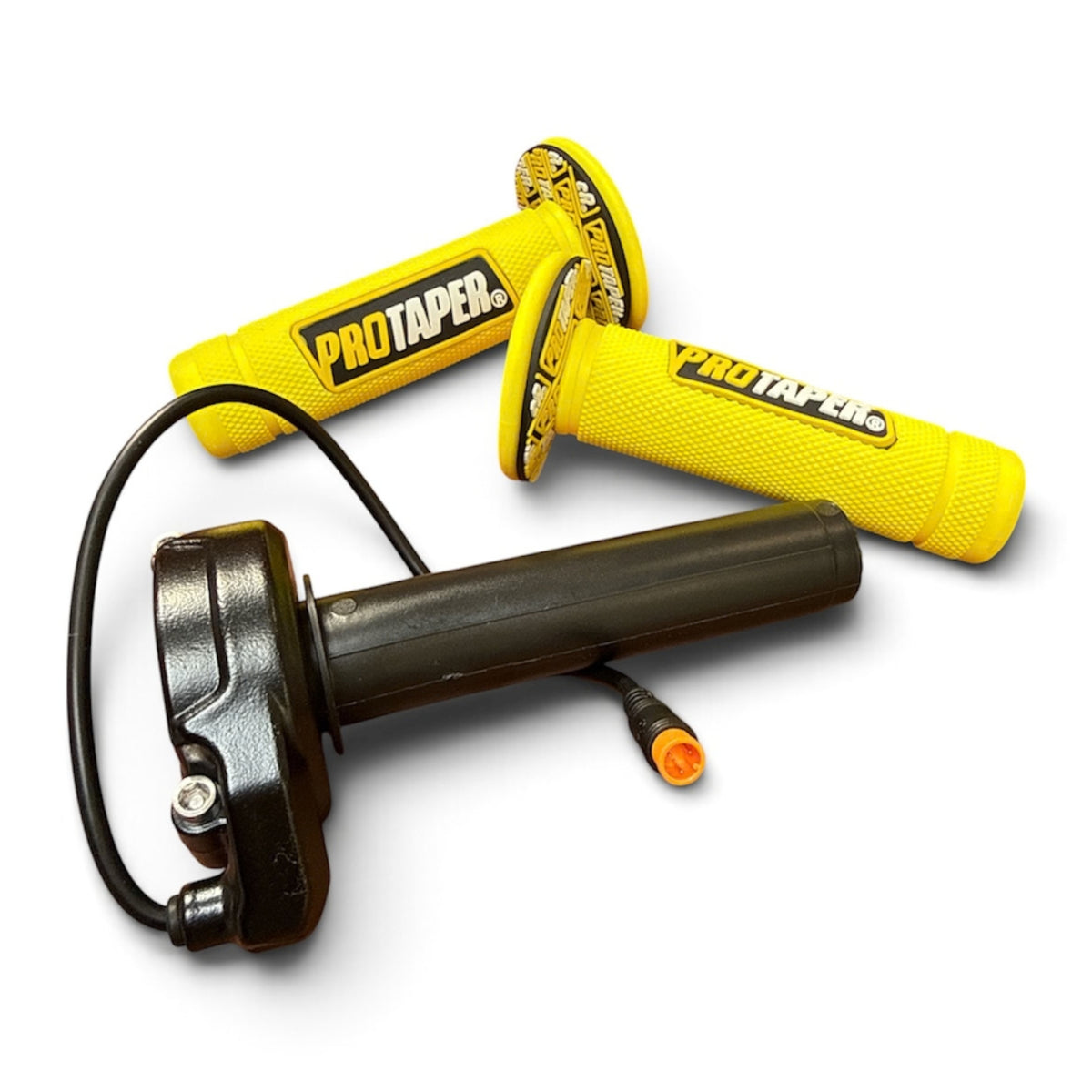 Pro Taper Gashendel Geel – vooraanzicht 3-pins fatbike gashendel inclusief grips